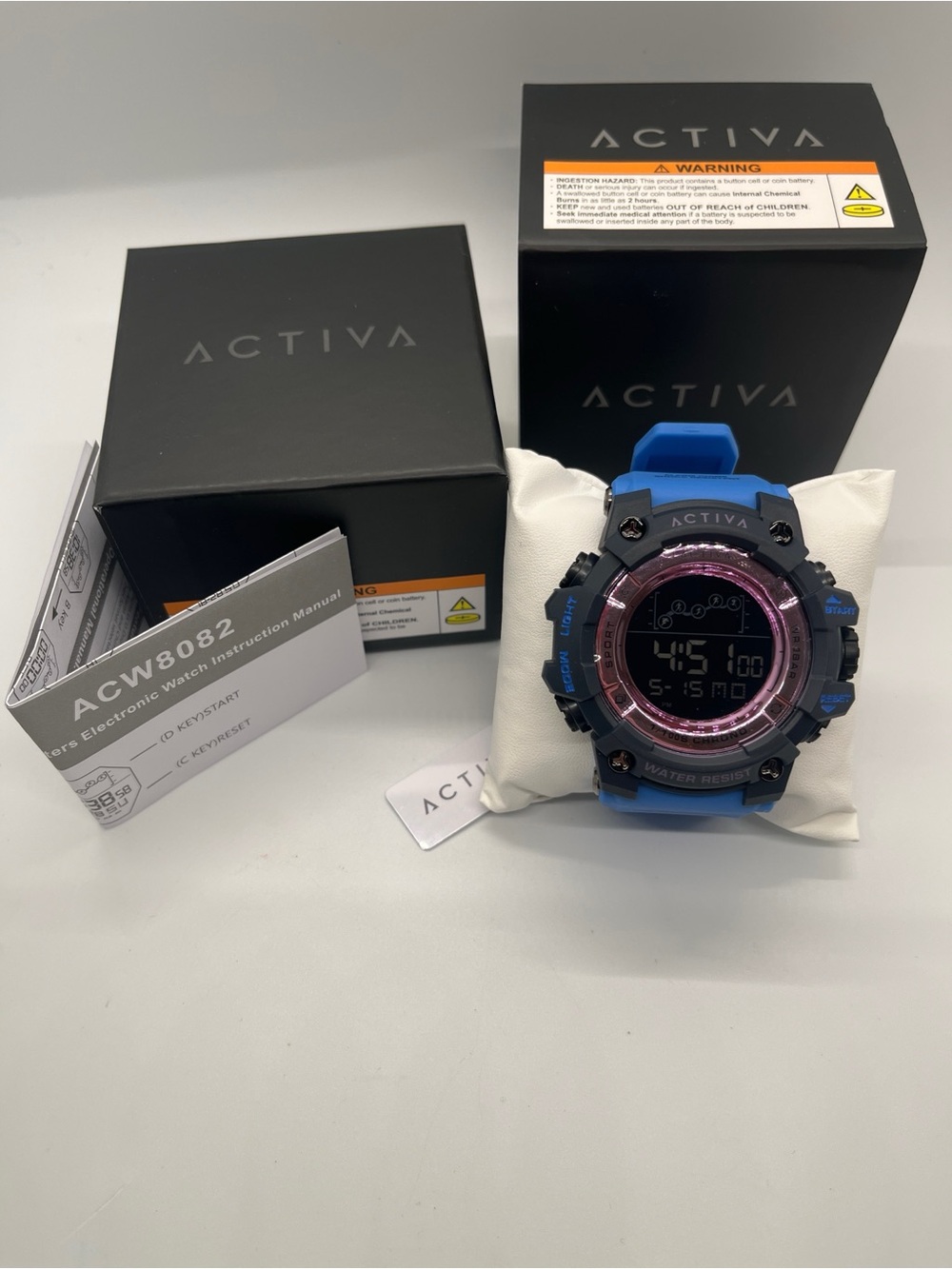 ACTIVA Blue Pink Digital Sport Watch with Pink Bezel